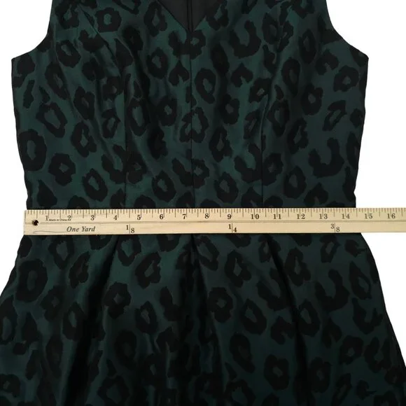 Ann Taylor Loft Leopard Print Jacquard Fit & Flare Dress Womens 4 Black Green - Picture 4 of 16